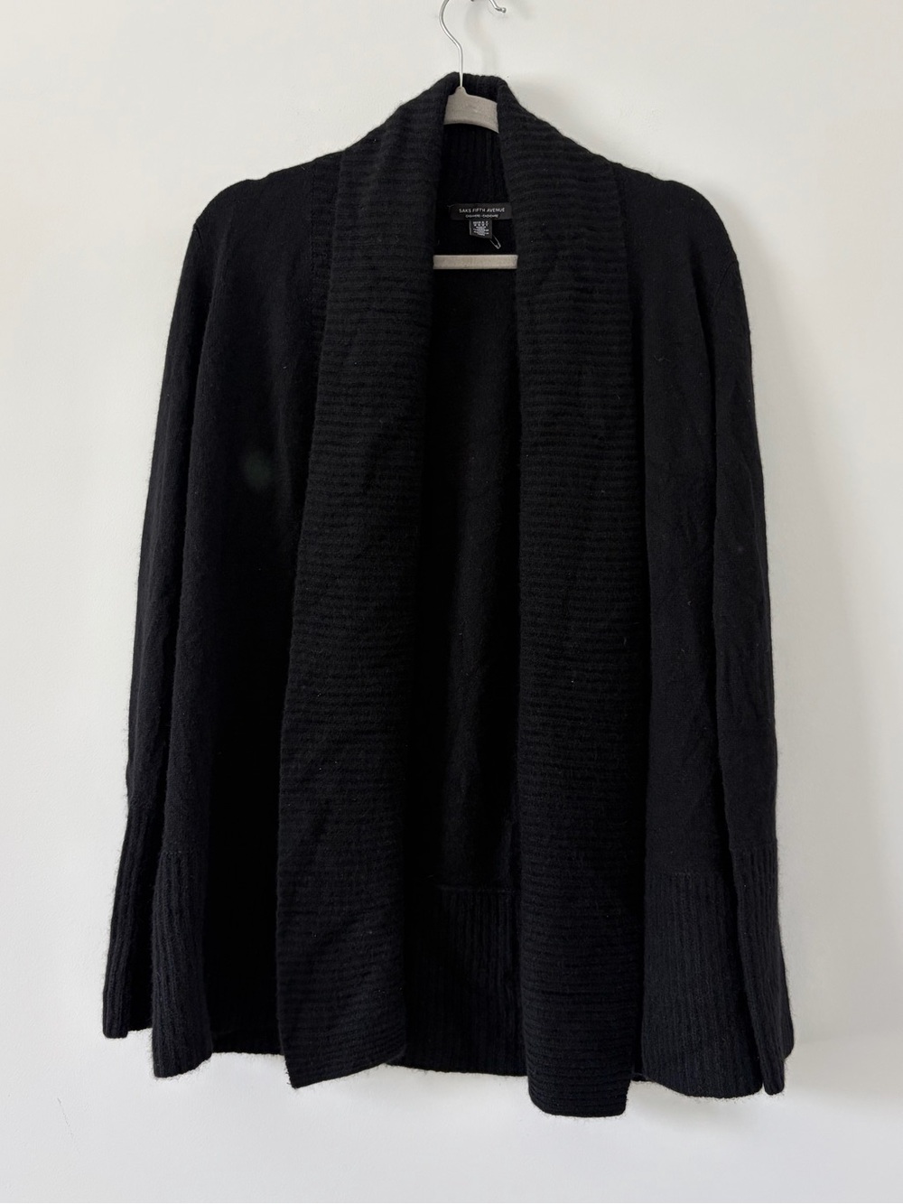 Saks Fifth Avenue Black Cashmere Knit Open Casual Fall Cardigan Sweater M